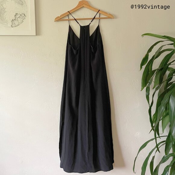VINTAGE 90s Slip Midi Dress Black 100% Silk | Size XS - Picture 2 of 9